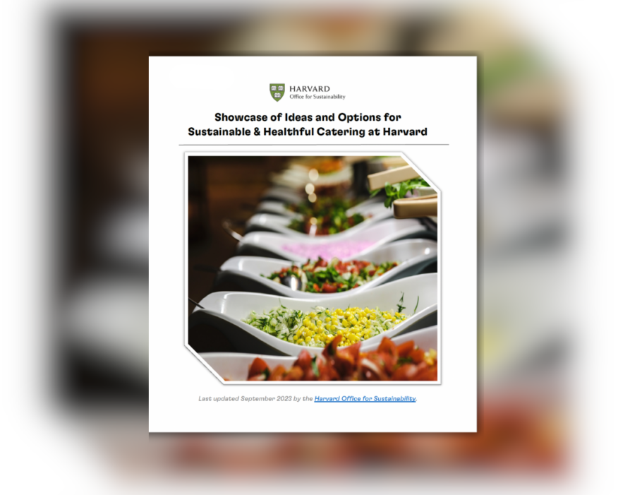 Cover page of Harvard's Showcase of Sustainable and Healthful Catering Menu.