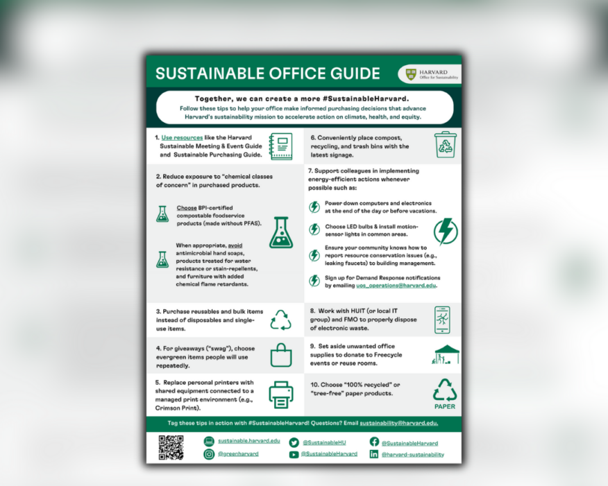 A photo of the Sustainable Office Guide cover with tips on how to create a sustainable office.