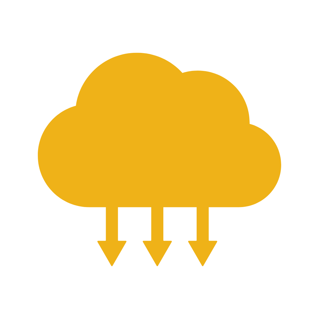 Yellow graphic of a cloud with arrows pointing downward out of the cloud to represent emissions reductions.