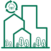Icon showing climate resiliency in buildings.