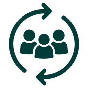 Icon with outlines of people and a circle around them to show inclusivity.