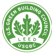 Logo for LEED. Text on graphic says "U.S. Green Building Council, LEED, USGBC"