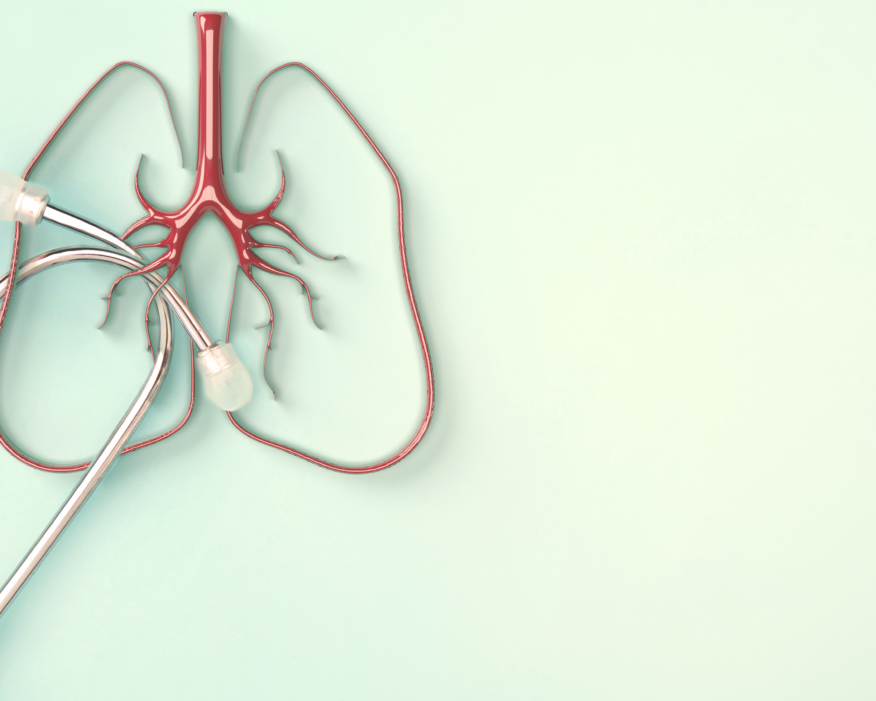 Stock photo of stethoscope and illustration of lungs