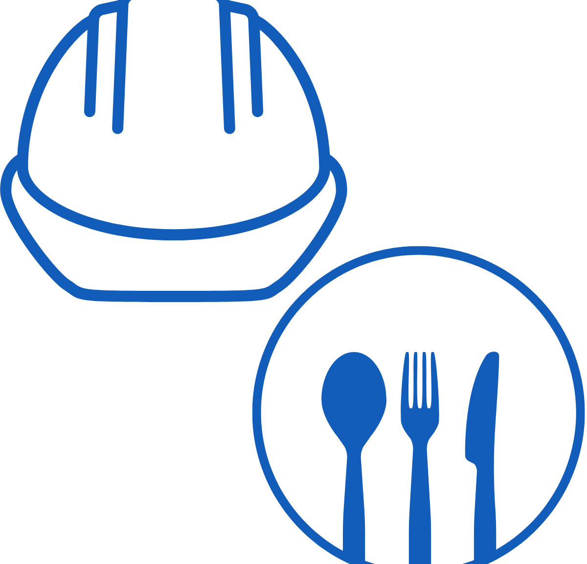 Icon of a construction hat and food plate.
